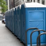 Portable toilets lined up for an event in the Rockhampton CBD