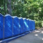 Portable toilets lined up at a park in Rockhampton
