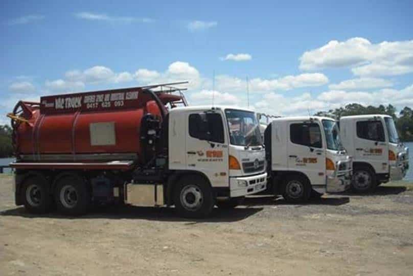 Parked Vac Trucks in Rockhampton ready to clean portable toilets and showers